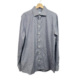 ETON Mens Shirt 16.5 42 Large Navy Blue Button Up Contemporary Fit